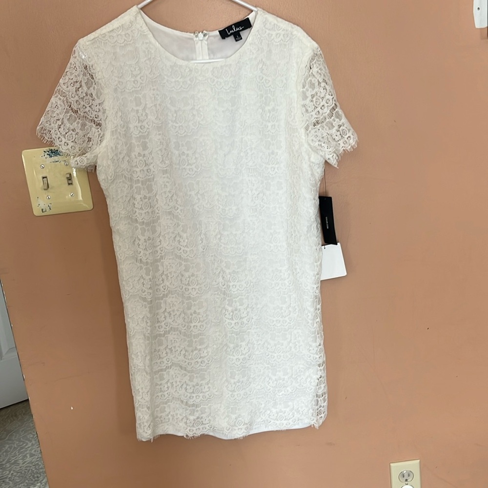Lulus large white short sleeve lace dress